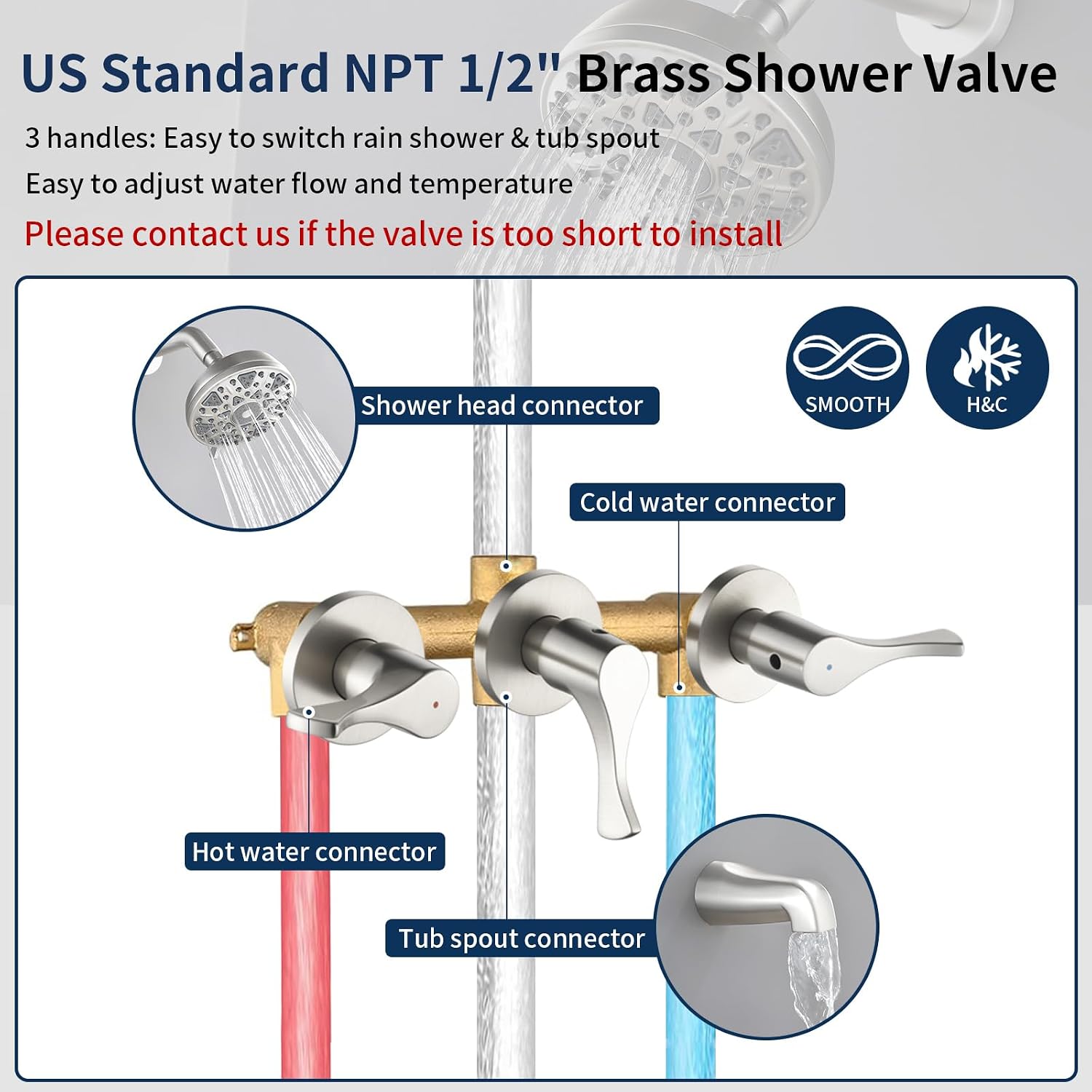 3 Handles Shower Faucet Set with Tub Spout Bathtub Shower Faucets Combo Set Shower System Complete Tub and Shower Trim Kit Brushed Nickel Shower Fixtures Brushed Nickel Shower Set