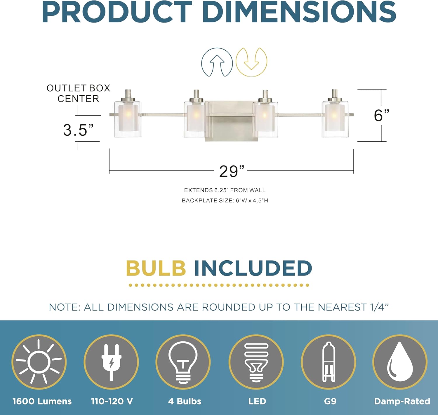 Quoizel Kolt Modern Vanity Lights, 4-Light, 29 Inch Brushed Nickel Bathroom Lighting Fixtures Over Mirror, Sandblasted Inner Glass, 50 W LED Bulb, Wall Mount Light for Bathrooms, Kitchen or Hallway