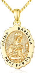 14K Gold Saint Medal Necklace for Women, Catholic Patron Saint Pendant Necklace, Christian Religious Jewelry Gift for Confirmation Baptism Communion Christmas Birthday