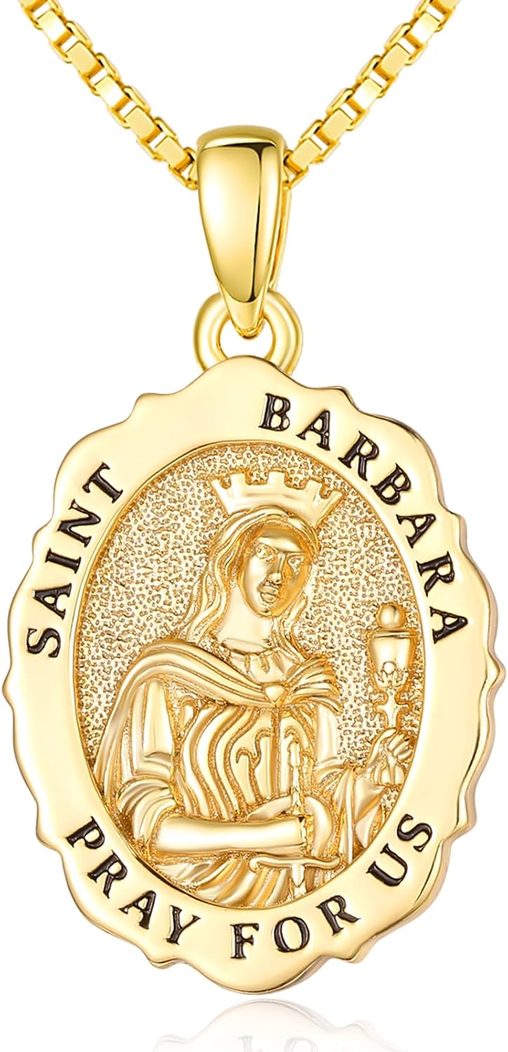 14K Gold Saint Medal Necklace for Women, Catholic Patron Saint Pendant Necklace, Christian Religious Jewelry Gift for Confirmation Baptism Communion Christmas Birthday