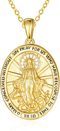 Miraculous Medal Necklace, 14K Gold Virgin Mary Pendant Protection Jewelry, Medalla Milagrosa Catolica Necklace Catholic Gifts for Women