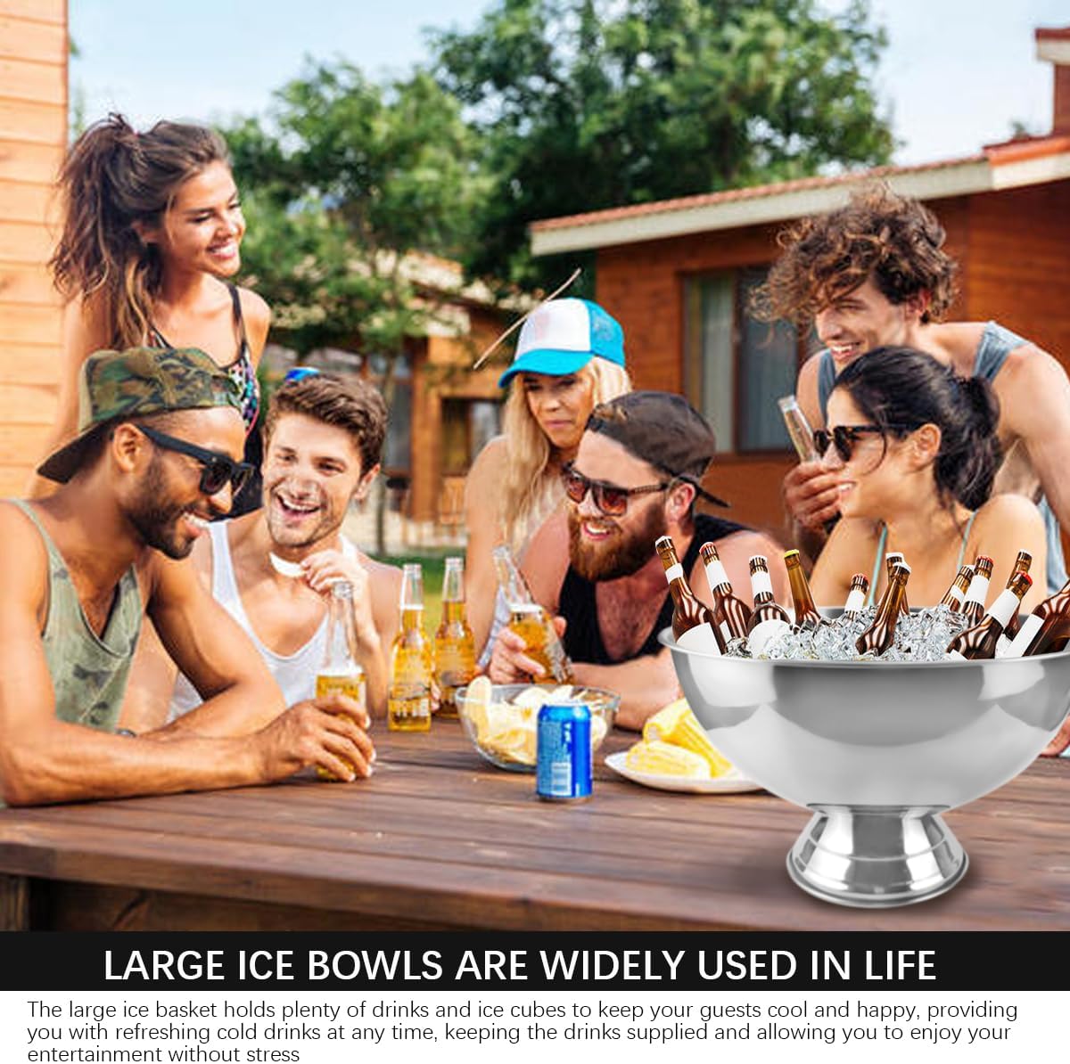 3 Gallon 12L Insulated Ice Bucket Champagne Bowl with Base Large Size Ice Bowl for Wine, Champagne or Beer Bottles Parties and Home Bar（Silver）