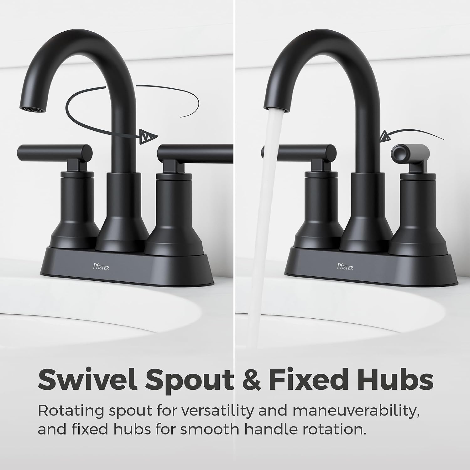 Pfister Capistrano 4 in Centerset 3-Hole Matte Black Bathroom Sink Faucet with 2-Handle Push & Seal Drain Technology WaterSense NSF Certified Vanity Faucet LF048CSOSDB