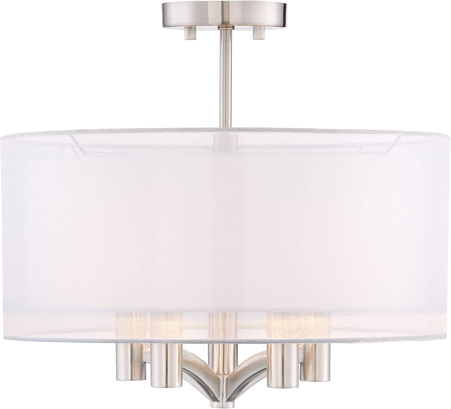 Possini Euro Design Caliari Modern Ceiling Light Semi Flush Mount Fixture Brushed Nickel 18' Wide 5-Light Sheer Silver White Linen Double Drum Shade for Bedroom Kitchen Living Room Hallway Bathroom