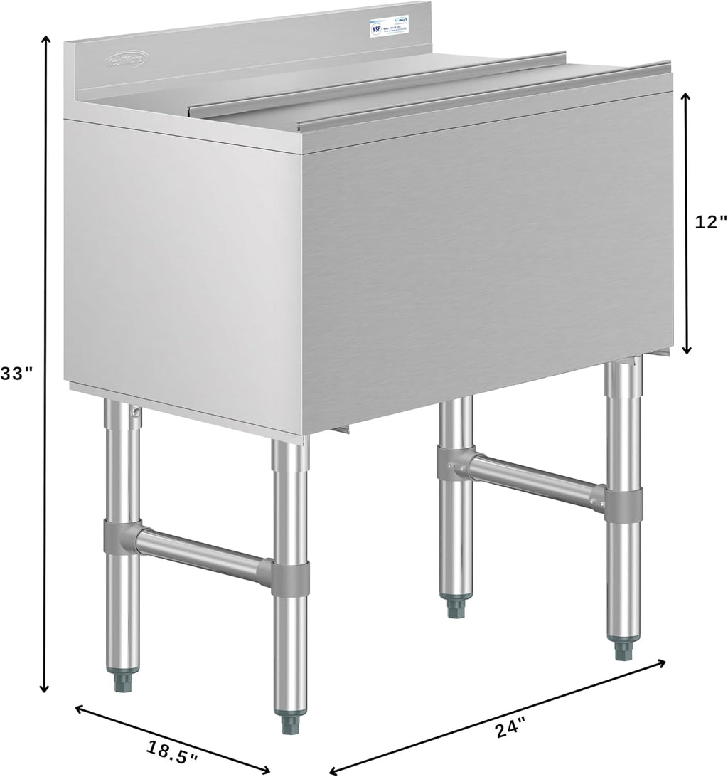 KoolMore 24 Inch Commercial Stainless Steel Underbar Ice Bin with Siding Lid, NSF Certified (KM-UIB-1824)
