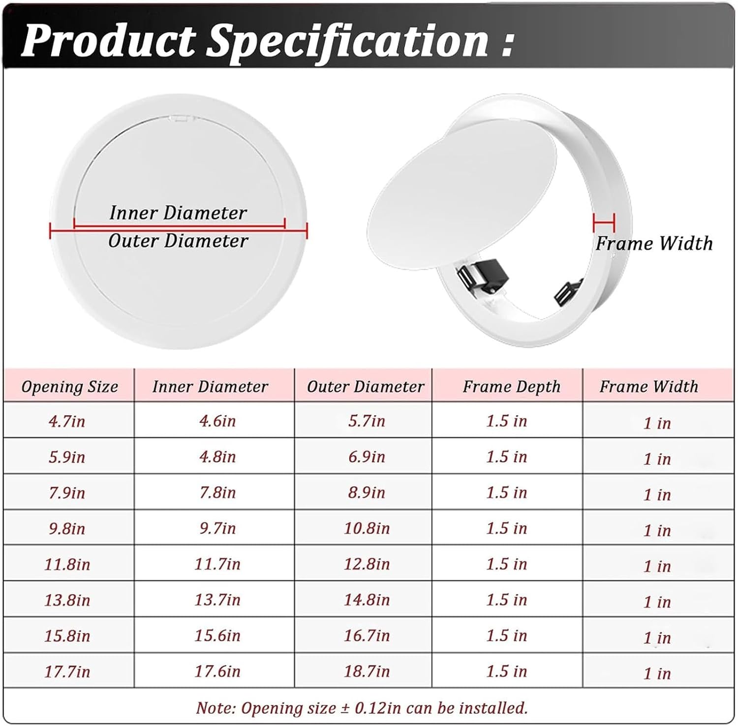 White Plumbing Hiding Drywall Decor Cover,Round Access Panel for Ceiling and Wall, Small Inspection Hatch Door with Galvanized Plate(17.7in)