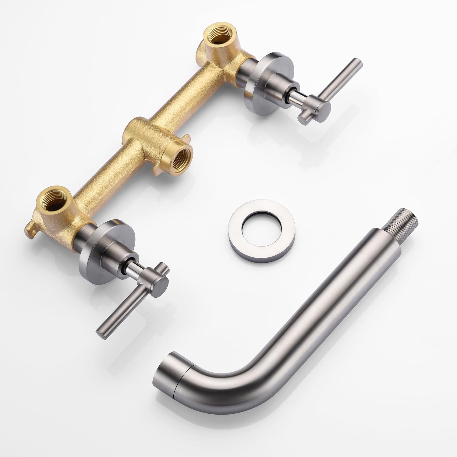 SUMERAIN Wall Mount Tub Faucet Brushed Nickel 3 Hole Bathtub Filler Faucet with Rough in Valve