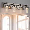 MELUCEE 4-Light Bathroom Lighting Fixtures Brushed Nickel, Dimmable LED Vanity Light for Bathroom 5CCT Bubble Crystal Bath Wall Lights with Clear Glass Shade, Built-in Led Chips