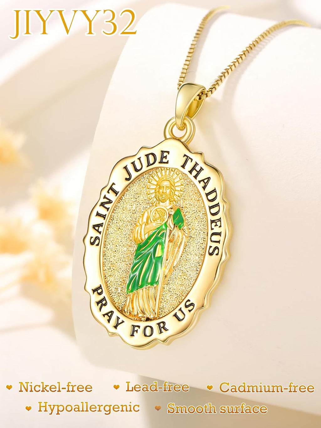 14K Gold Saint Medal Necklace for Women, Catholic Patron Saint Pendant Necklace, Christian Religious Jewelry Gift for Confirmation Baptism Communion Christmas Birthday