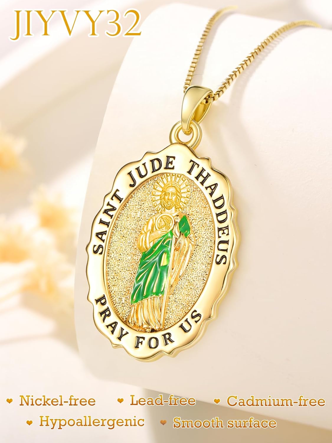 14K Gold Saint Medal Necklace for Women, Catholic Patron Saint Pendant Necklace, Christian Religious Jewelry Gift for Confirmation Baptism Communion Christmas Birthday