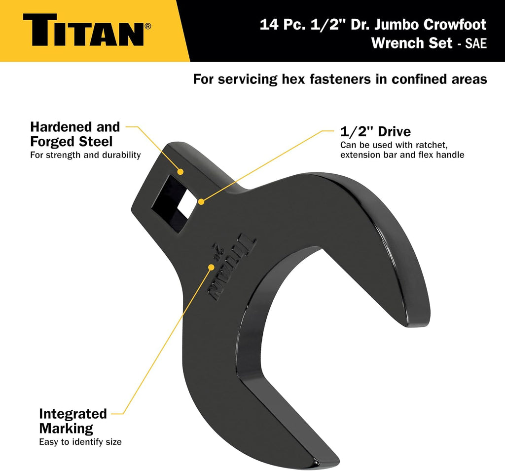 Titan 17298 14-Piece 1/2-Inch Drive SAE Jumbo Crowsfoot Wrench Set (Pack of 2)