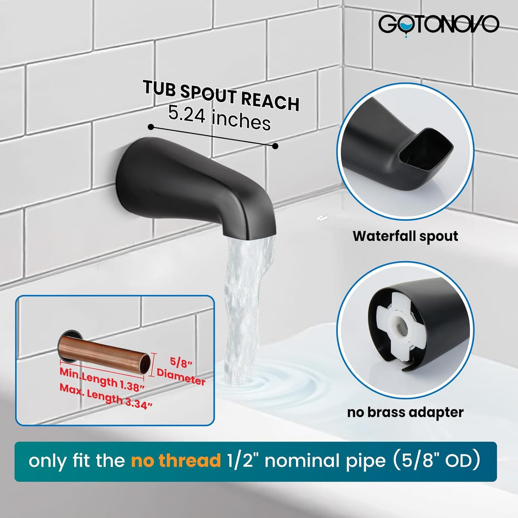 gotonovo 3 Handle Tub Shower Faucet Set, Bathtub Shower Fixture,Bathroom Tub and Shower Faucet Combo Shower System Complete Tub and Shower Trim Kit with 6 Settings Showerhead Matte Black