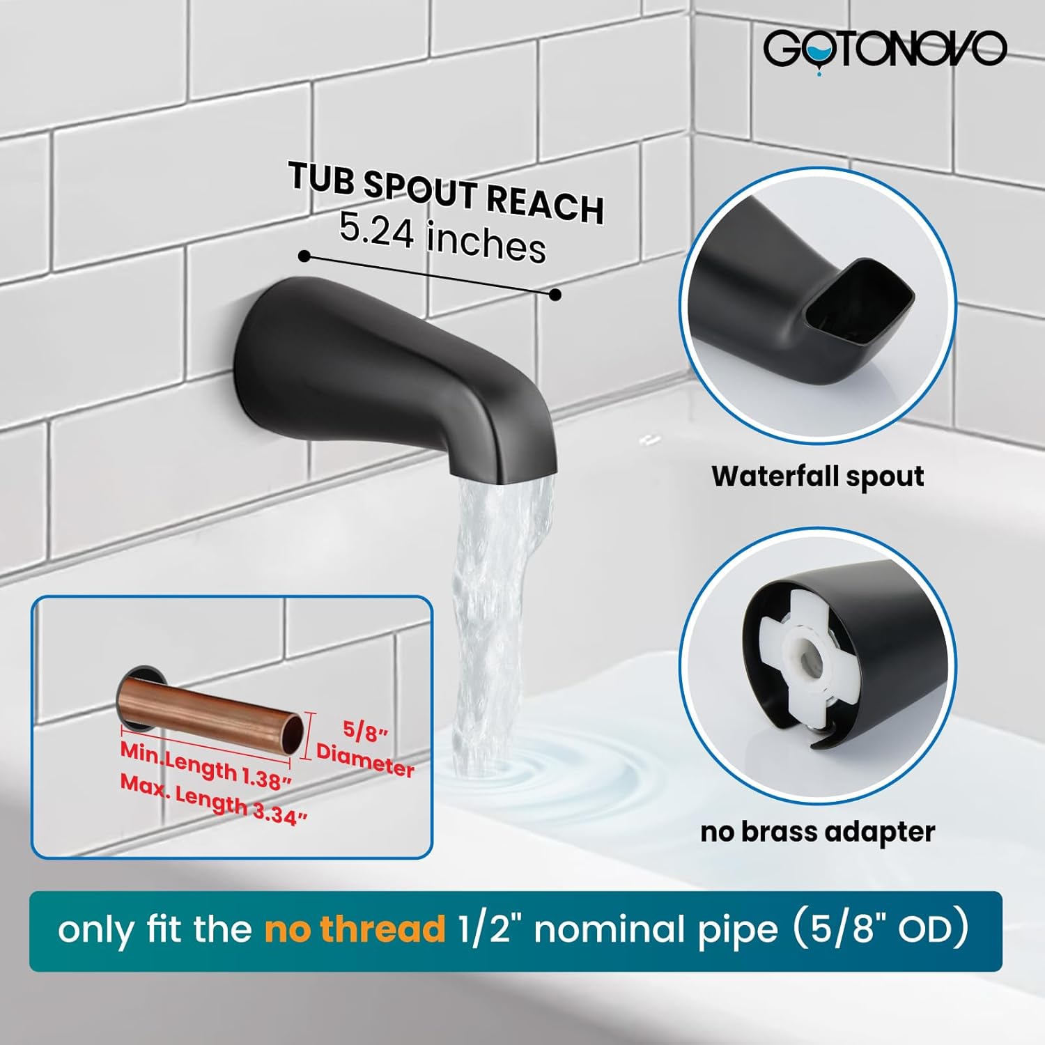 gotonovo 3 Handle Tub Shower Faucet Set, Bathtub Shower Fixture,Bathroom Tub and Shower Faucet Combo Shower System Complete Tub and Shower Trim Kit with 6 Settings Showerhead Matte Black