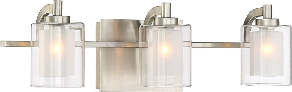 Quoizel Kolt 21' LED Vanity Light, 3-Light Brushed Nickel, Clear Sandblasted Glass, Modern Bathroom Fixture Over Mirror