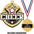 Crown Awards 2 1/4' Royal Cheer Medals, Shiny Gold Cheer Medals with Free Engraving Prime