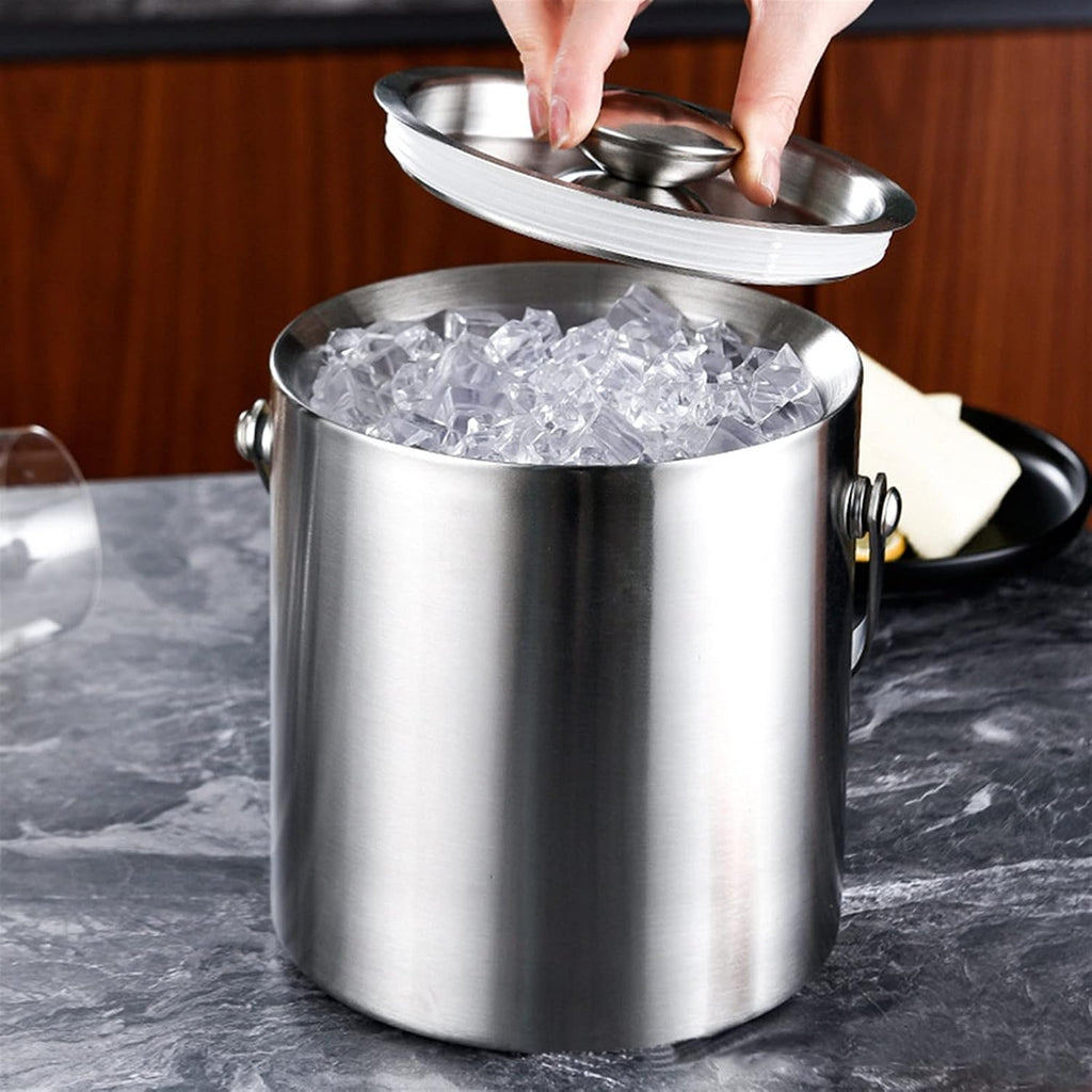 Ice Bucket Champagne Bucket Stainless Steel Portable Ice Bucket Wine Champagne Cooler Double Layer Ice Bucket With Lid Bar Party Home Drink Bucket Ice Bucket Beverage Tub (Color : 3L)