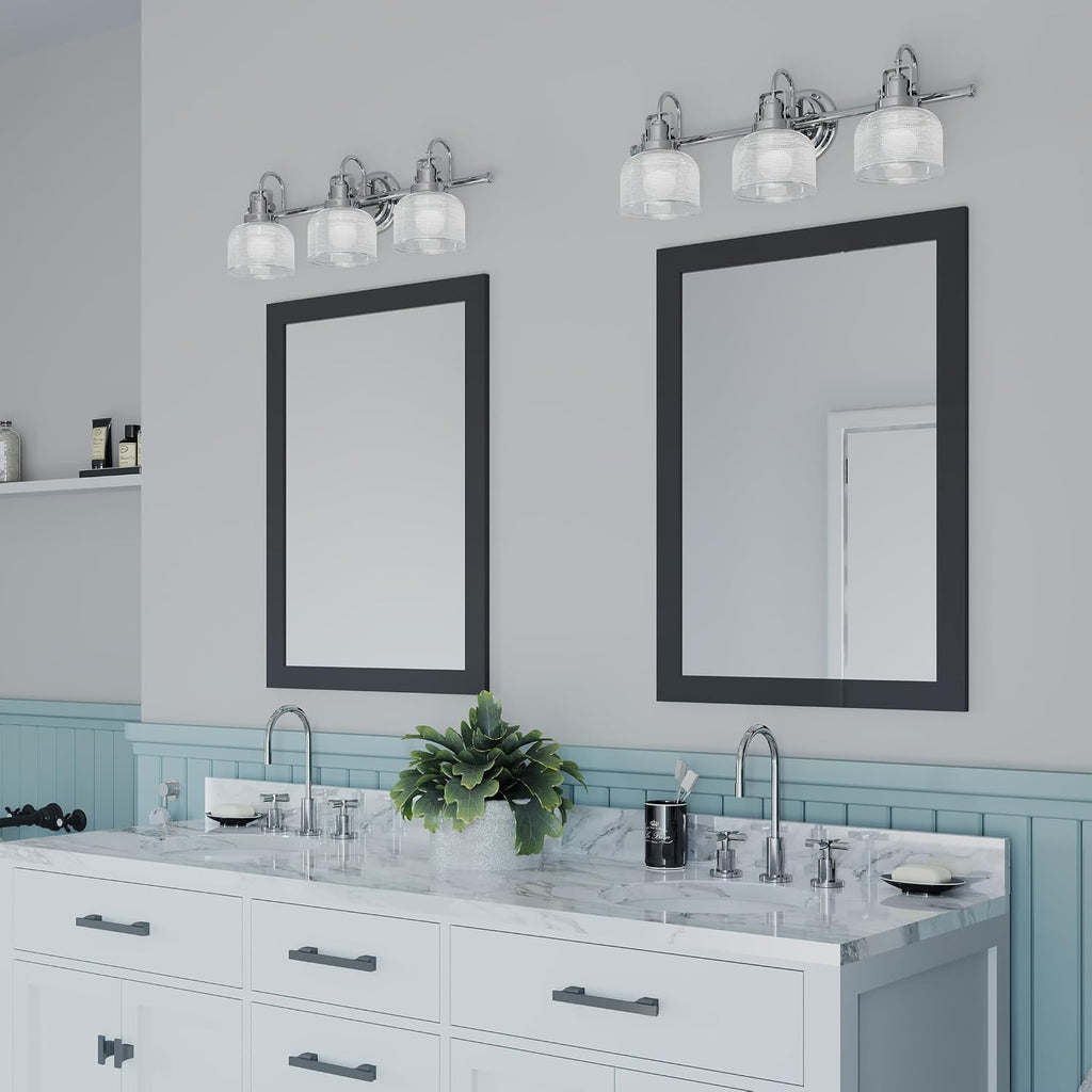 Progress Lighting Archie Collection 3-Light Clear Double Prismatic Glass Coastal Bath Vanity Light Polished Chrome