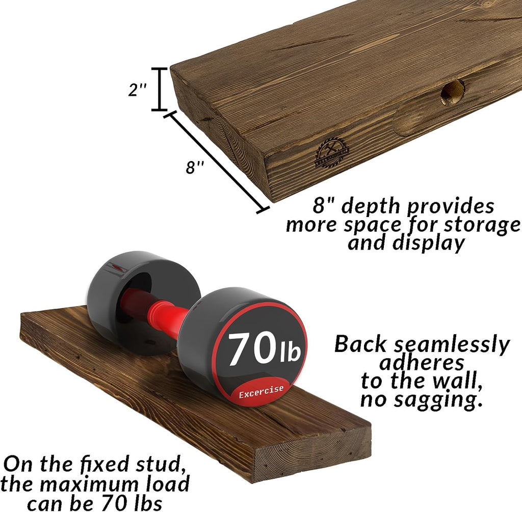 Floating Shelves 48 inch Long 8 'deep Set of 2, Heavy Duty Wood Wall Mounted Shelves for Bathroom Living Room Kitchen,Book Shelves with Thickened Hidden Bracket-Distressed Walnut
