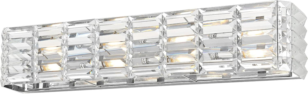 JONATHAN Y 24.25' Chrome Modern Crystal Vanity Light, LED Bathroom Wall Sconce, 3-Light Fixture for Mirror, Glam Lighting with Clear Crystal Shade, Art Deco Makeup Wall Lamp (JYL7540A)
