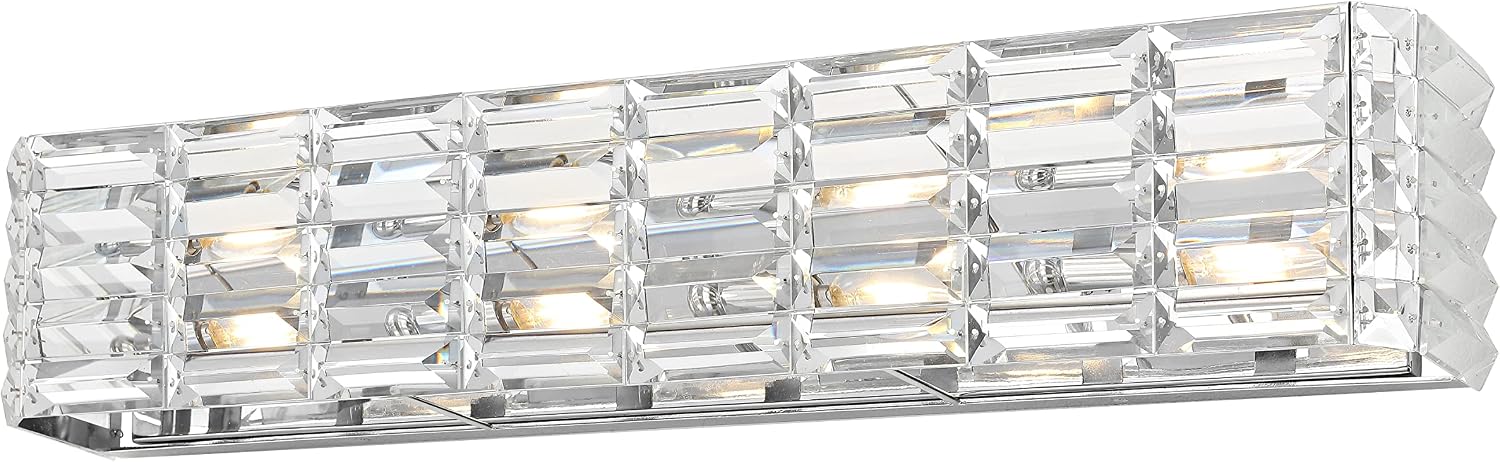 JONATHAN Y 24.25' Chrome Modern Crystal Vanity Light, LED Bathroom Wall Sconce, 3-Light Fixture for Mirror, Glam Lighting with Clear Crystal Shade, Art Deco Makeup Wall Lamp (JYL7540A)