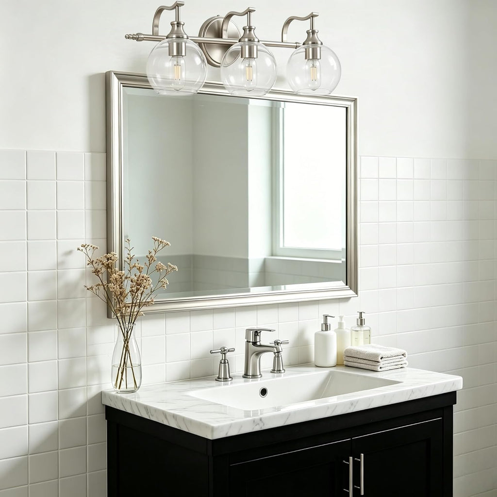 ANDY STAR 3 Light Bathroom Vanity Light, Brushed Nickel Bathroom Light Fixture, Modern Wall Sconces with Globe Clear Glass Shade, Wall Mounted Bathroom Light Over Mirror for Living Room, Foyer