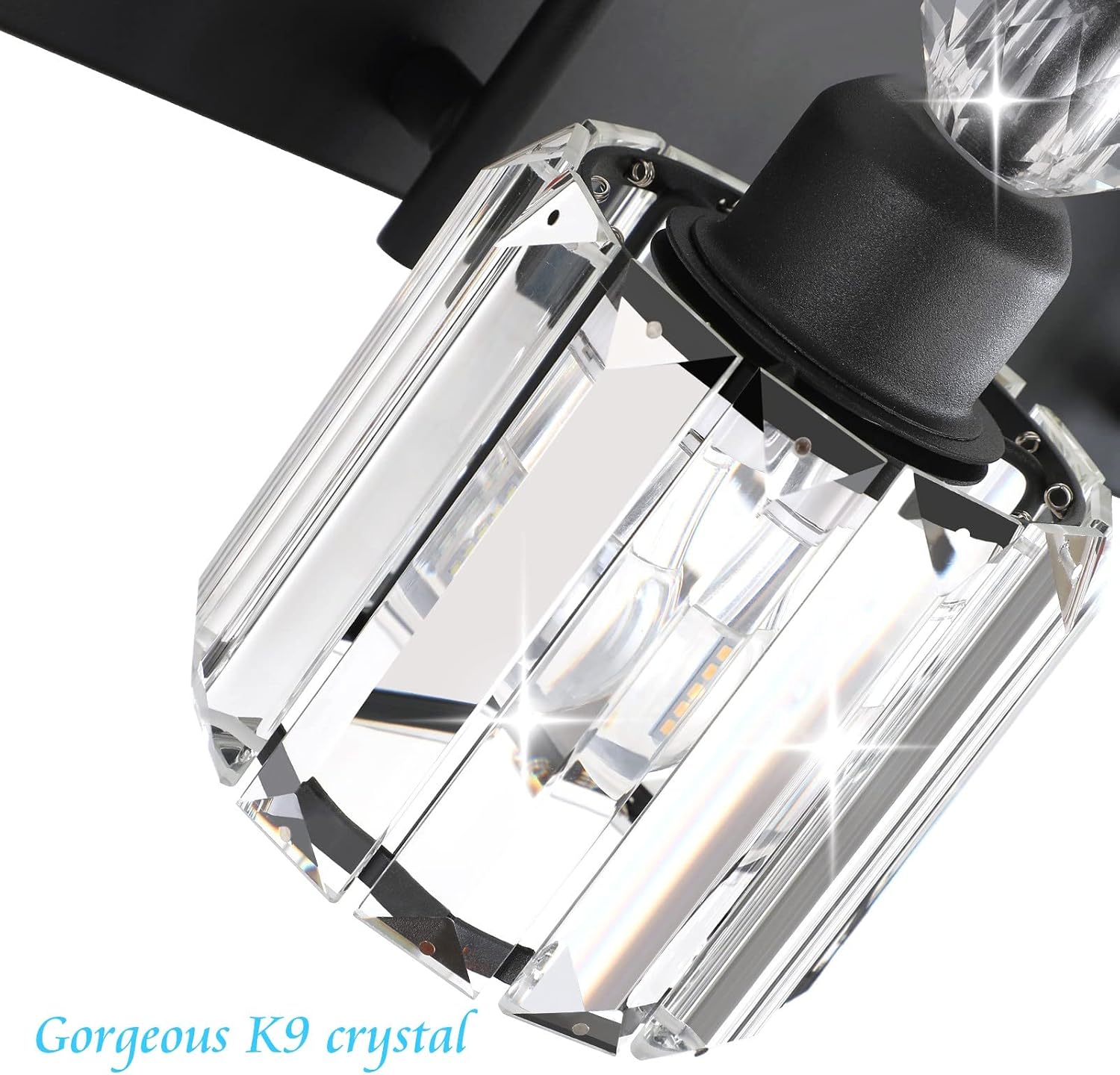 Ralbay Modern 6-Light Black Crystal Vanity Lights for Bathroom - Matte Black Crystal Wall Light Fixtures