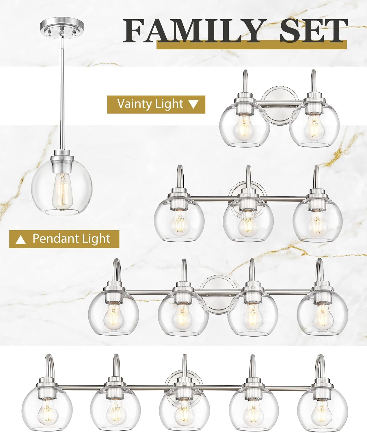Bathroom Light Fixtures, 4-Light Brushed Nickel Vanity Lights Over Mirror with Globe Clear Glass, 30 Inch Modern Vanity Lighting Fixtures, AD-22280-4W-SN