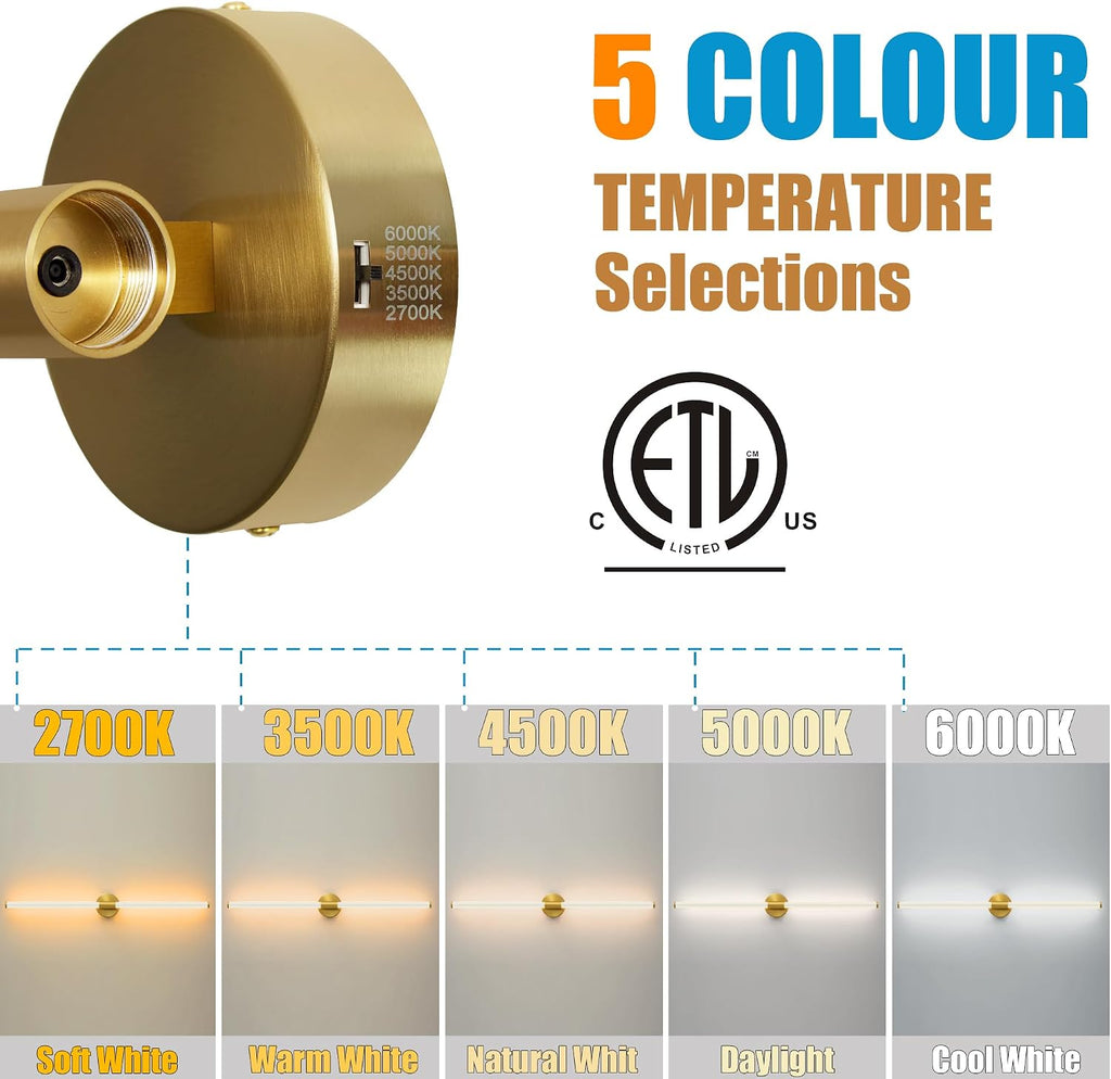Glod Wall Sconces Set of 2 Hardwired, Dimmable 5CCT LED Bathroom Light Fixtures Over Mirror, 360° Full Lighting 39' Long Vanity Light Bar Modern Wall Sconce for Bathroom Bedroom Living Room