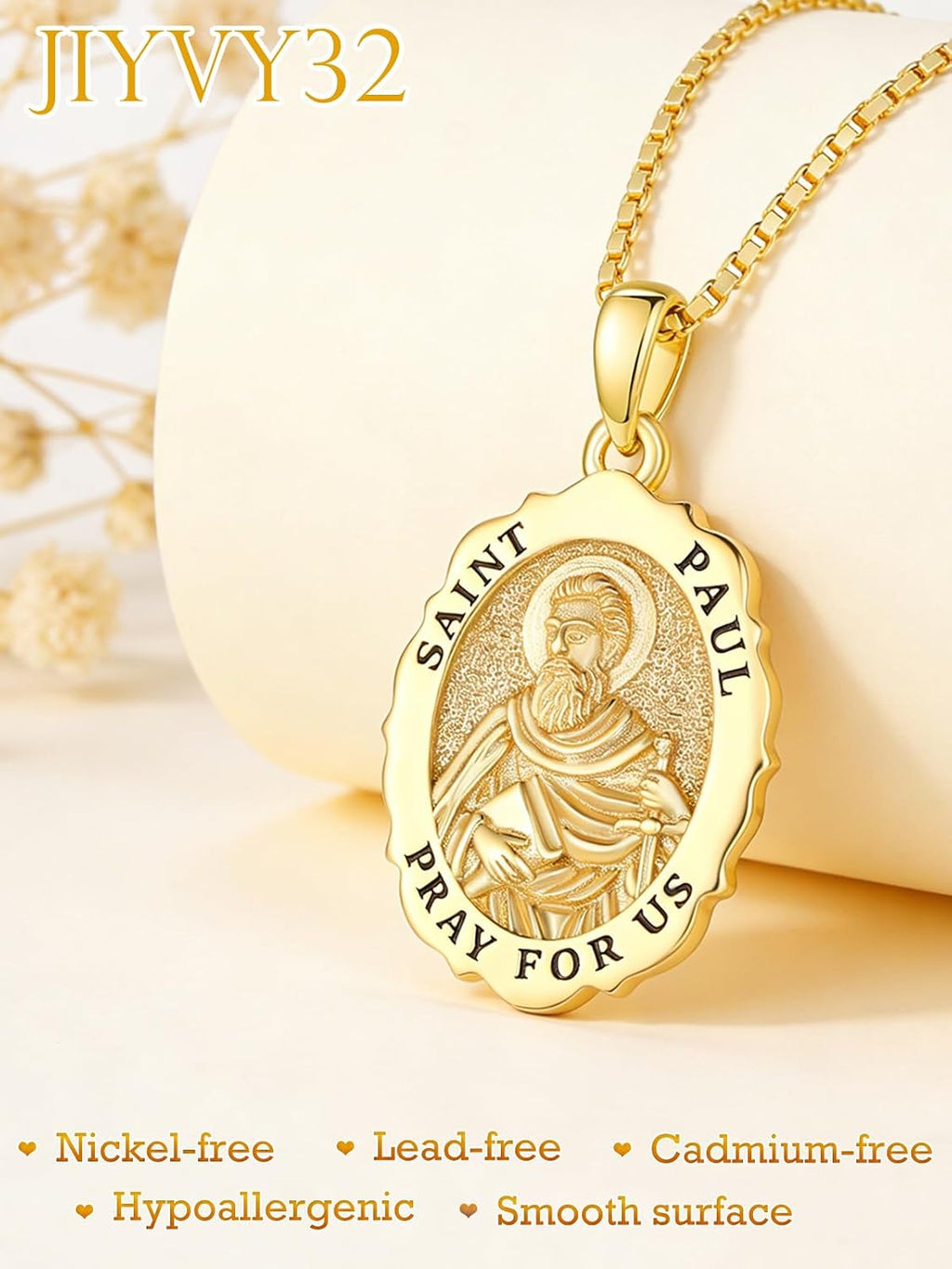 14K Gold Saint Medal Necklace for Women, Catholic Patron Saint Pendant Necklace, Christian Religious Jewelry Gift for Confirmation Baptism Communion Christmas Birthday