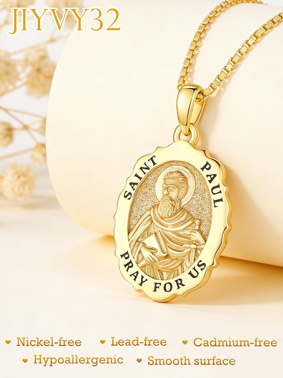 14K Gold Saint Medal Necklace for Women, Catholic Patron Saint Pendant Necklace, Christian Religious Jewelry Gift for Confirmation Baptism Communion Christmas Birthday