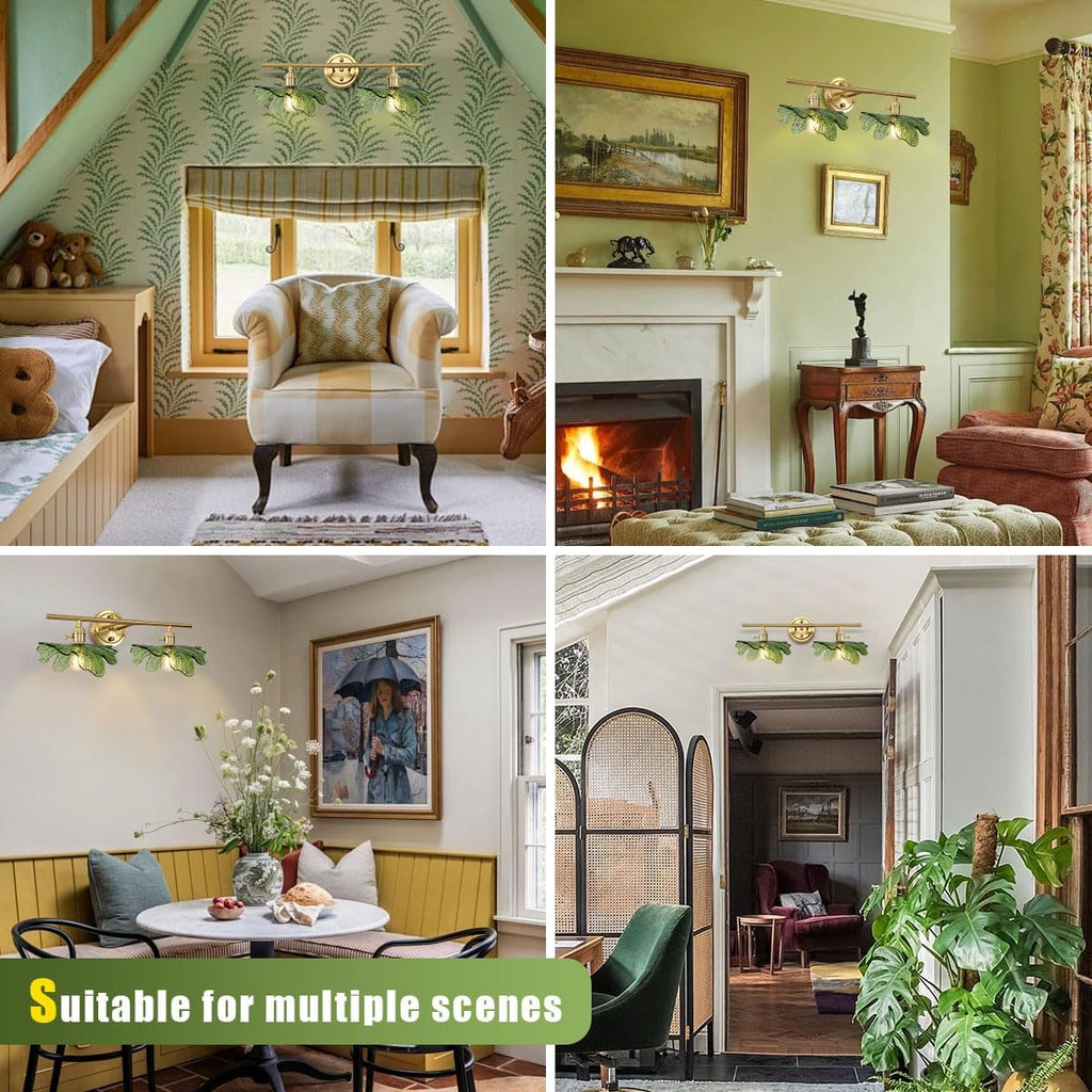 Green Bathroom Lighting Fixtures Over Mirror, Vintage Wall Sconces with Glass Shade Flower Vanity Lights Mid Century Wall Sconce Light Gold Wall Lighting for Bedroom Living Room Hallway