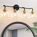 Bathroom Vanity Light with Clear Glass Shade, E26 Base, 31 Inch Vanity Lighting Fixtures Over Mirror, Vanity Lights for Bathroom (Exclude E26 Bulb) - Black and Gold, 4-Lights