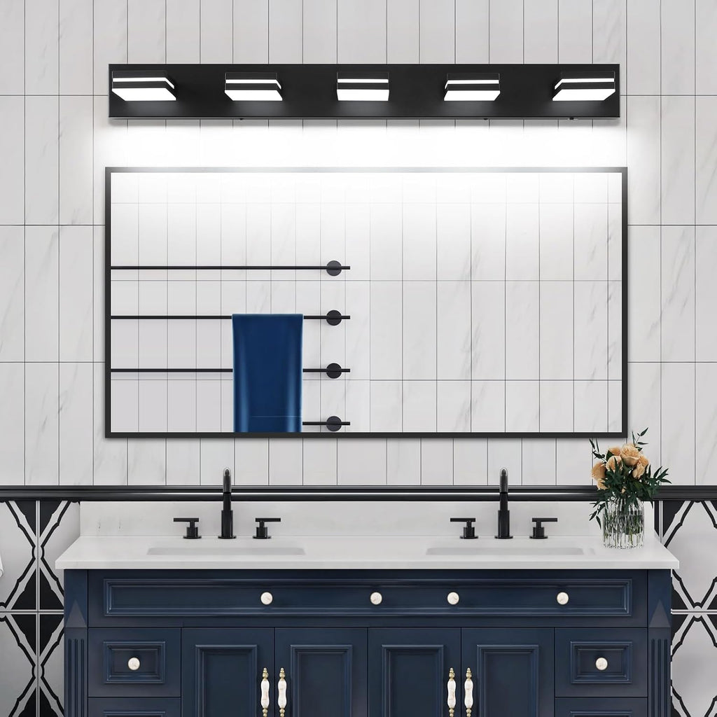 Bathroom Vanity Lighting Fixtures Over Mirror (5-Light, 40-Inch) Dimmable Modern LED Bathroom Wall Lighting Fixtures, Matte Black (3000K/3500K/4000K/5000K/6000K)