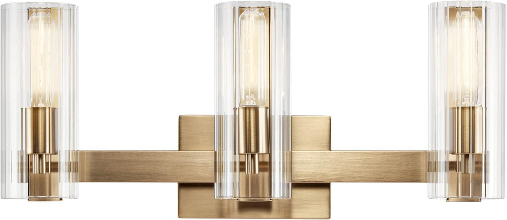 Kichler Jemsa 3-Light Bathroom Vanity Light Fixture with Clear Fluted Glass in Champagne Bronze for Modern Bathroom or Powder Room Wall Lighting (9.75 x 22.75 in), 55168CPZ