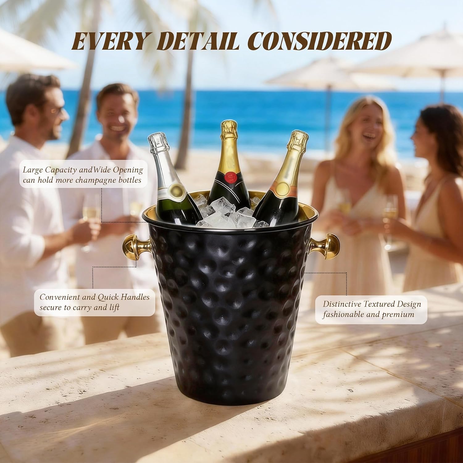 Champagne Bucket with Stand,Ice Bucket kits with Stand (Texture Black, 2 packs)