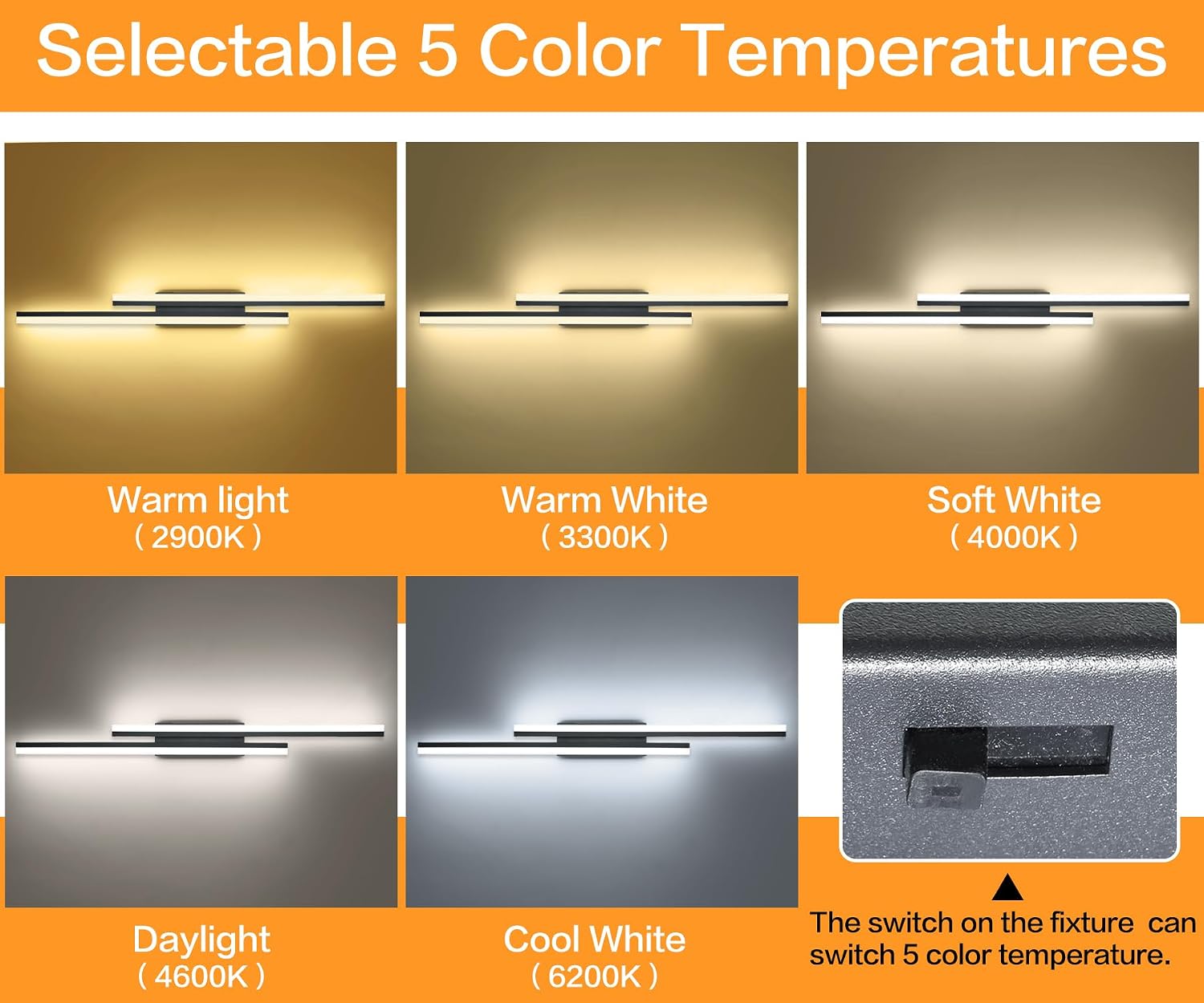 PRESDE 48 Inch Bathroom Light Fixtures Black Vanity Light Bar LED Modern Bath Lighting Over Mirror 5CCT
