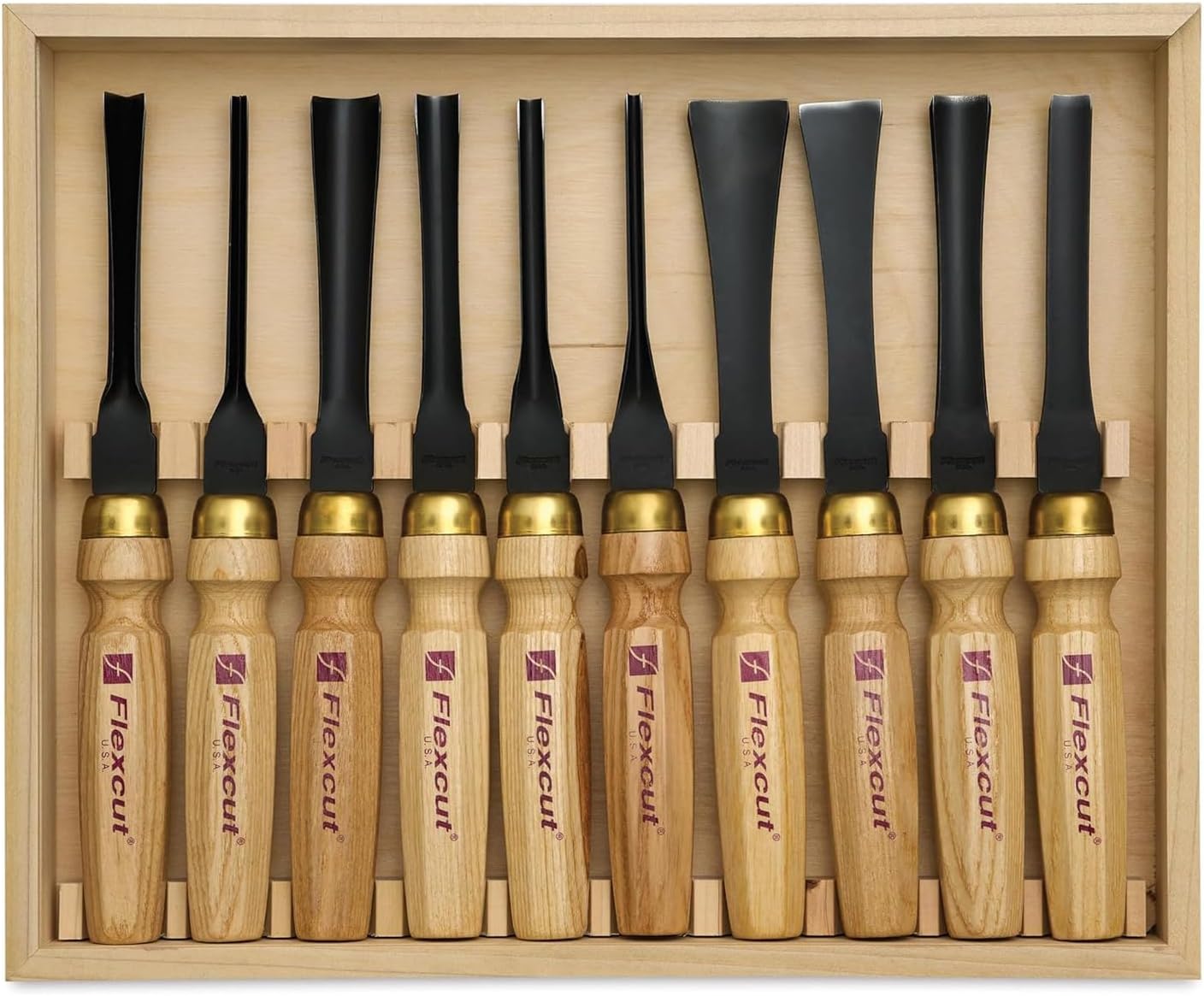 Flexcut Wood Carving Tools | Mallet Deluxe Set | 10-Piece Wood Carving Tools Set | 1095 High Carbon Steel Blades | Ash Hardwood Handles | MC100 | Made in the U.S.A.
