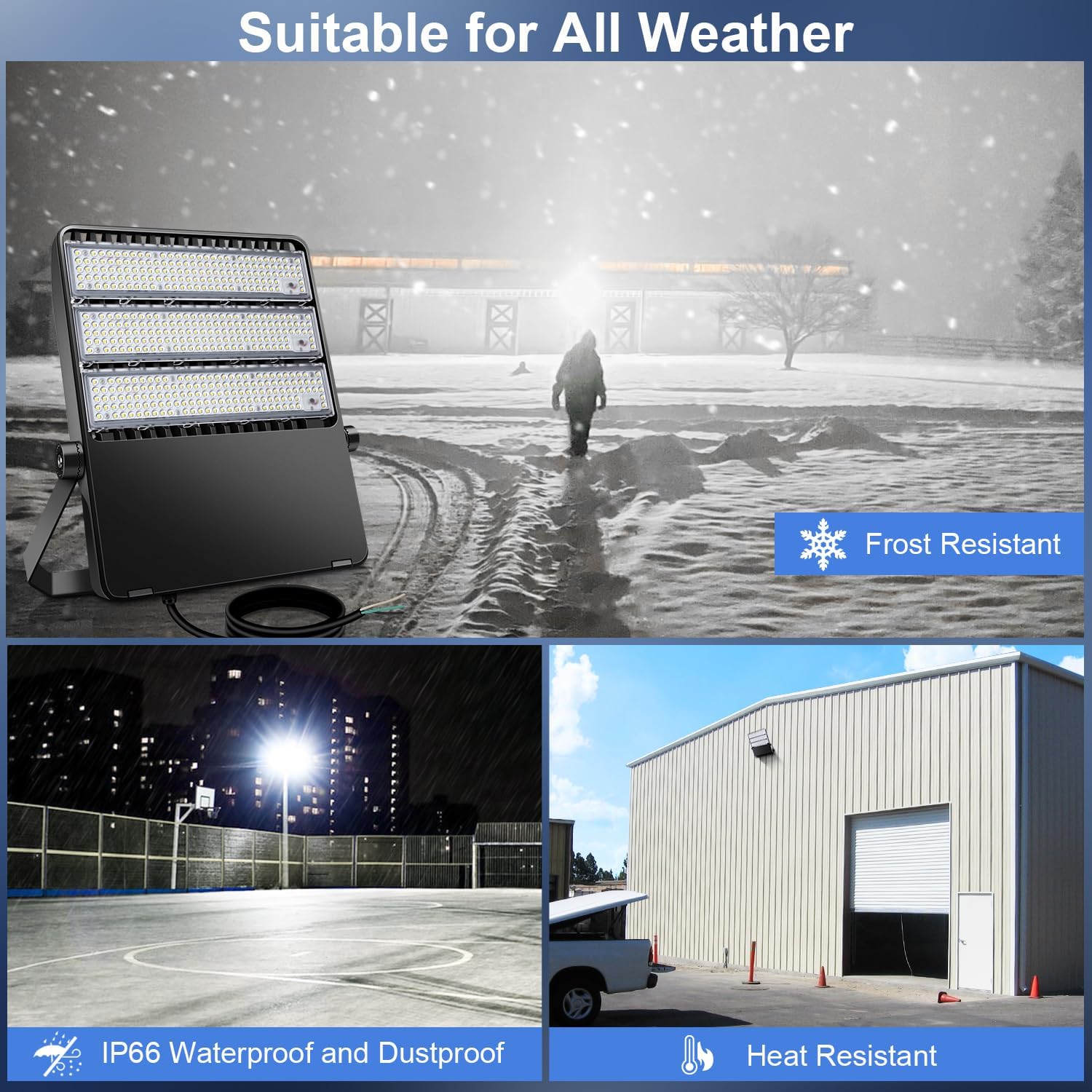52200LM LED Stadium Flood Light Commercial Eqv 2400W Super Bright 145LM/W 5500K 360W LED Arena Light Outdoor 85-277V IP65 Waterproof Backyard Wall Yoke Mount Fixture 2 Pack