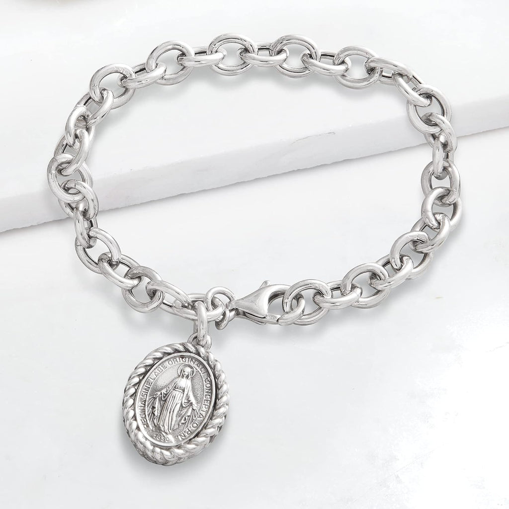 Ross-Simons Italian Sterling Silver Miraculous Medal Charm Bracelet