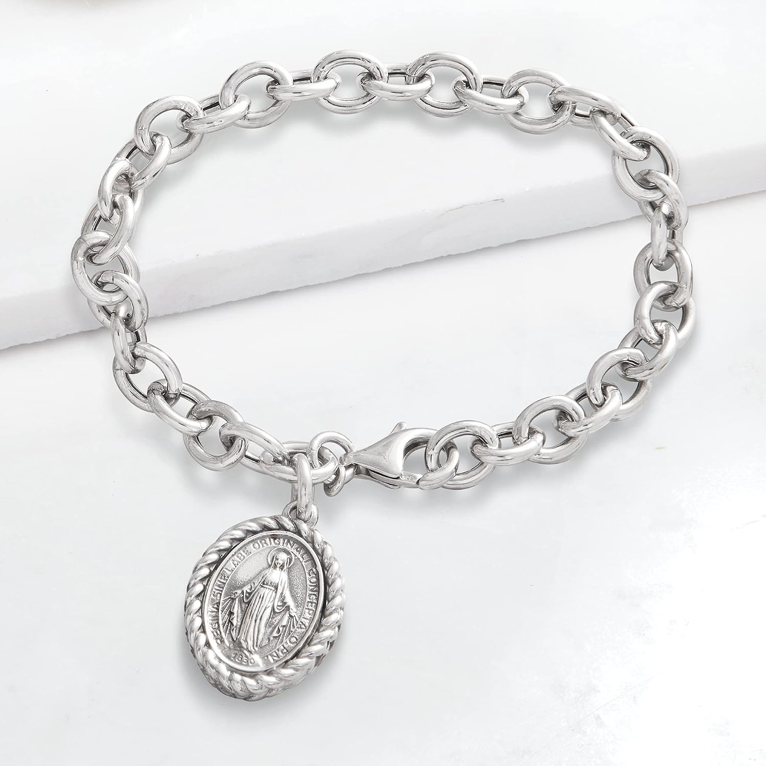 Ross-Simons Italian Sterling Silver Miraculous Medal Charm Bracelet