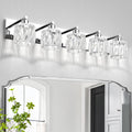 VOLISUN Crystal Vanity Lights for Bathroom, 5 Light Modern Stainless Steel Bathroom Light Fixtures Over Mirror, Chrome with Glass Lampshade - UL Certificated (Exclude Bulb)