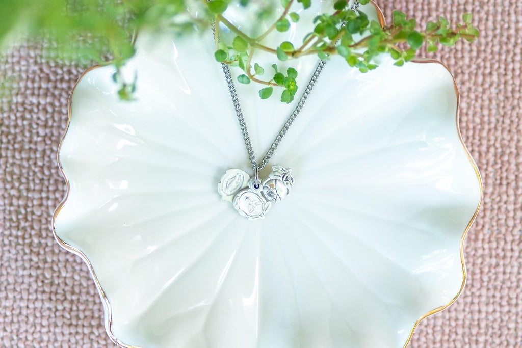 Heartland Women's Sterling Silver Triple Slide Rose with Miraculous Pendant + USA Made + Chain Choice