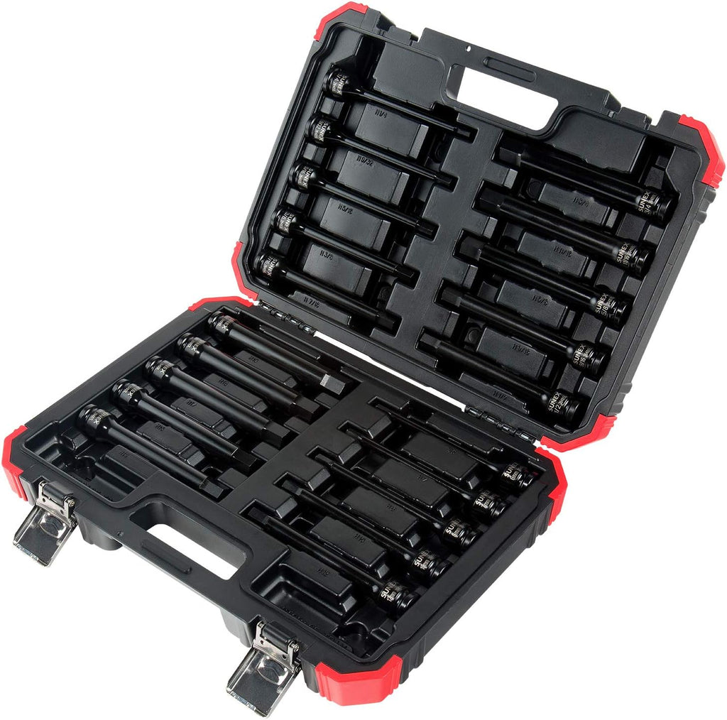 SUNEX TOOLS 2637L 20pc 1/2' Drive Impact Hex Driver Master Set 6in. ¼' to 9/32' and 6mm to 17mm, ,
