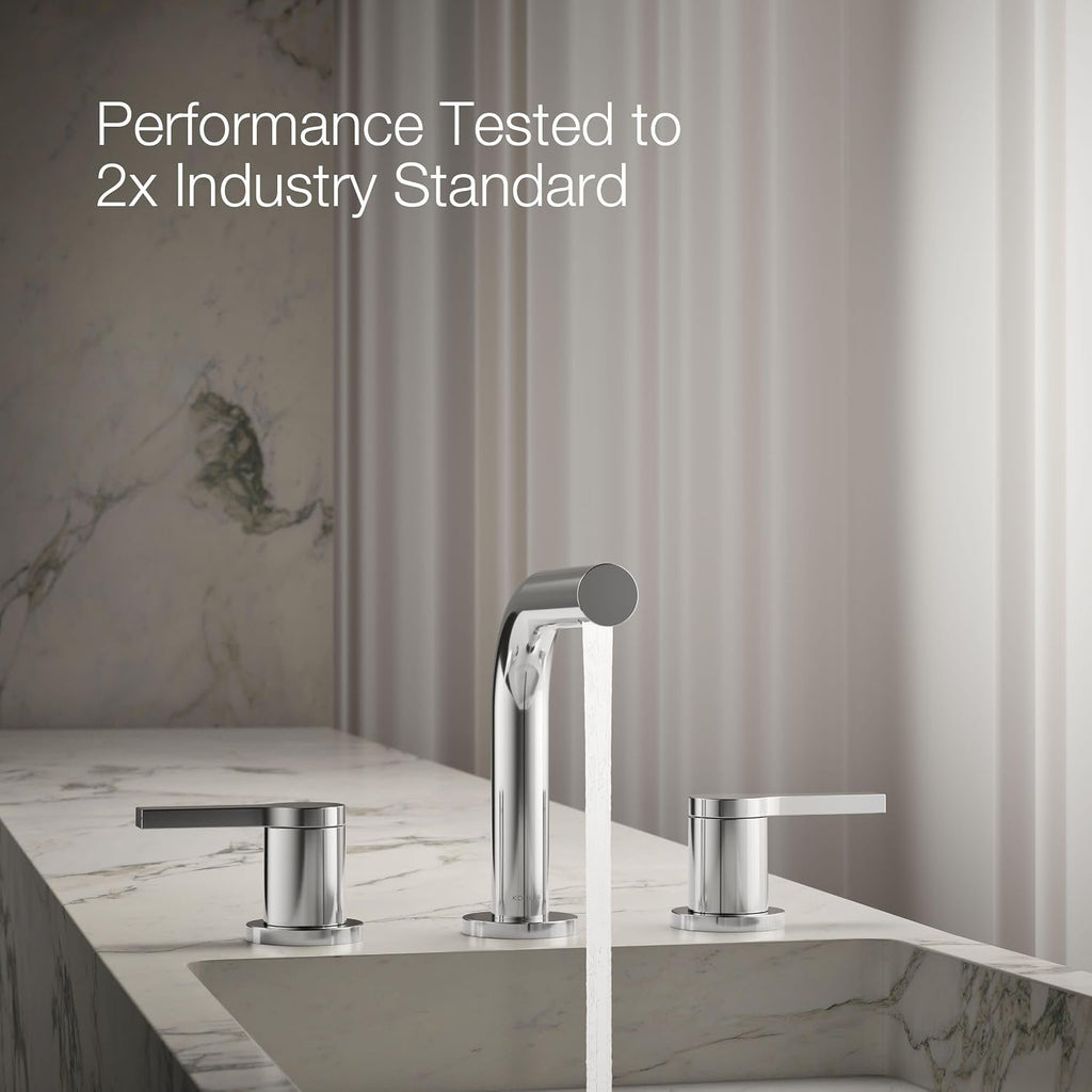 KOHLER K-33592-4K-CP Elate® Widespread Bathroom Sink Faucet, Durable Brass Bathroom Faucets, Sleek Finish, 1.0 GPM, Polished Chrome