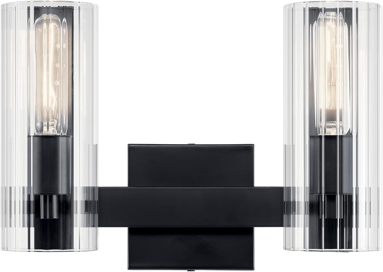 Kichler Jemsa 2-Light Bathroom Vanity Light Fixture with Clear Fluted Glass in Black, Modern Wall Mount Light for Bathroom or Powder Room (9.75' x 13.75'), 55167BK