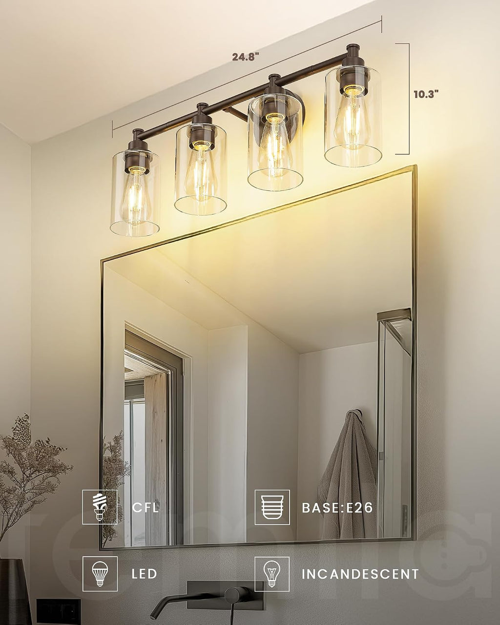 FEMILA Bathroom Vanity Light Fixture, 4-Light Farmhouse Wall Vanity Lights, Oil Rubbed Bronze Finish with Clear Glass Shade, 4FYC56B-4W ORB