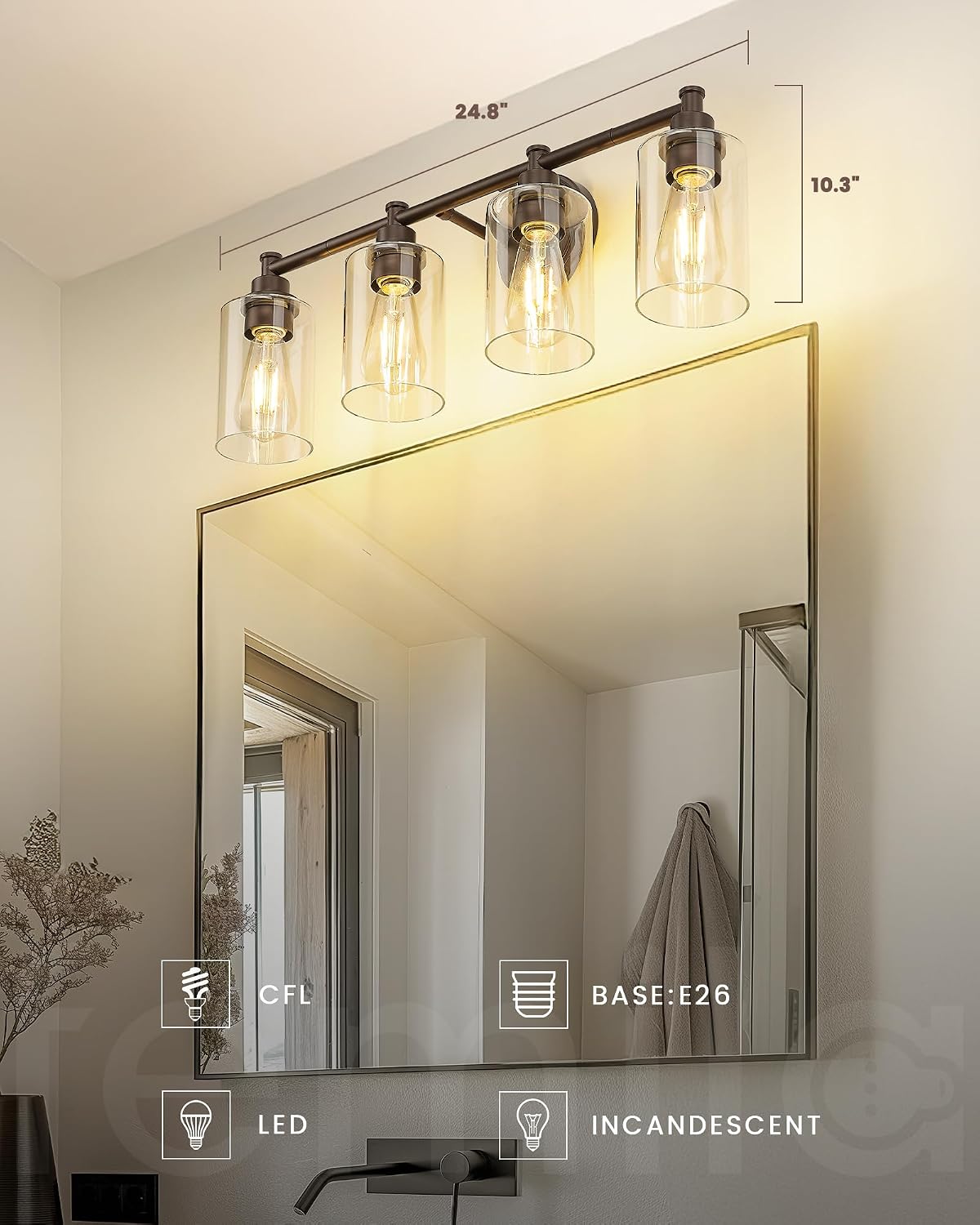 FEMILA Bathroom Vanity Light Fixture, 4-Light Farmhouse Wall Vanity Lights, Oil Rubbed Bronze Finish with Clear Glass Shade, 4FYC56B-4W ORB