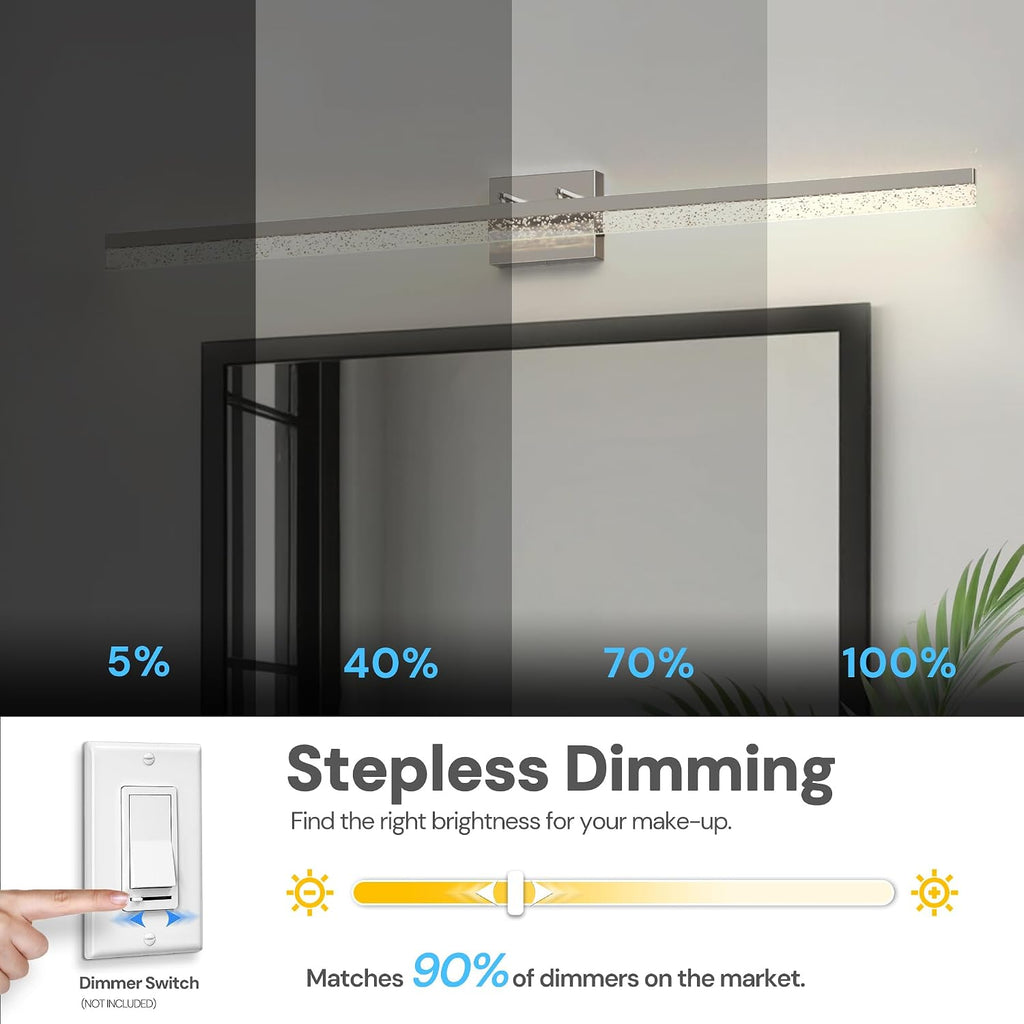 L LOHAS LED 48-Inch Bathroom Vanity Light Bar Over Mirror, Nickel Modern Bathroom Light Fixtures with Bubbled Acrylic Shade, 3CCT Adjustable LED Vanity Lights for Living Room Wall
