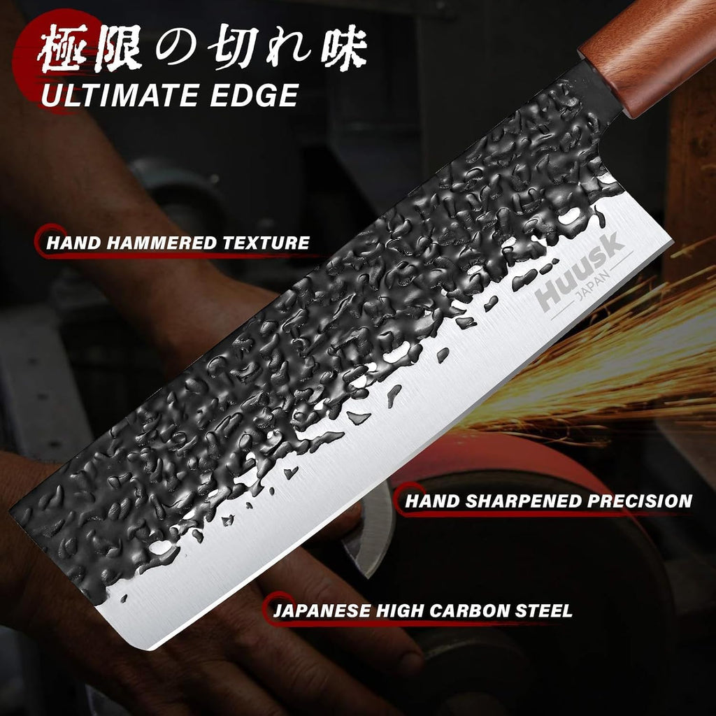 Huusk Japanese Knife Set 6pcs with Covers - Professional Chef Knife Set with Bag & Sharpener, High Carbon Steel Forged Knives Sets with Scissors, Japanese Kitchen Knives Sets, Fathers Day Gift