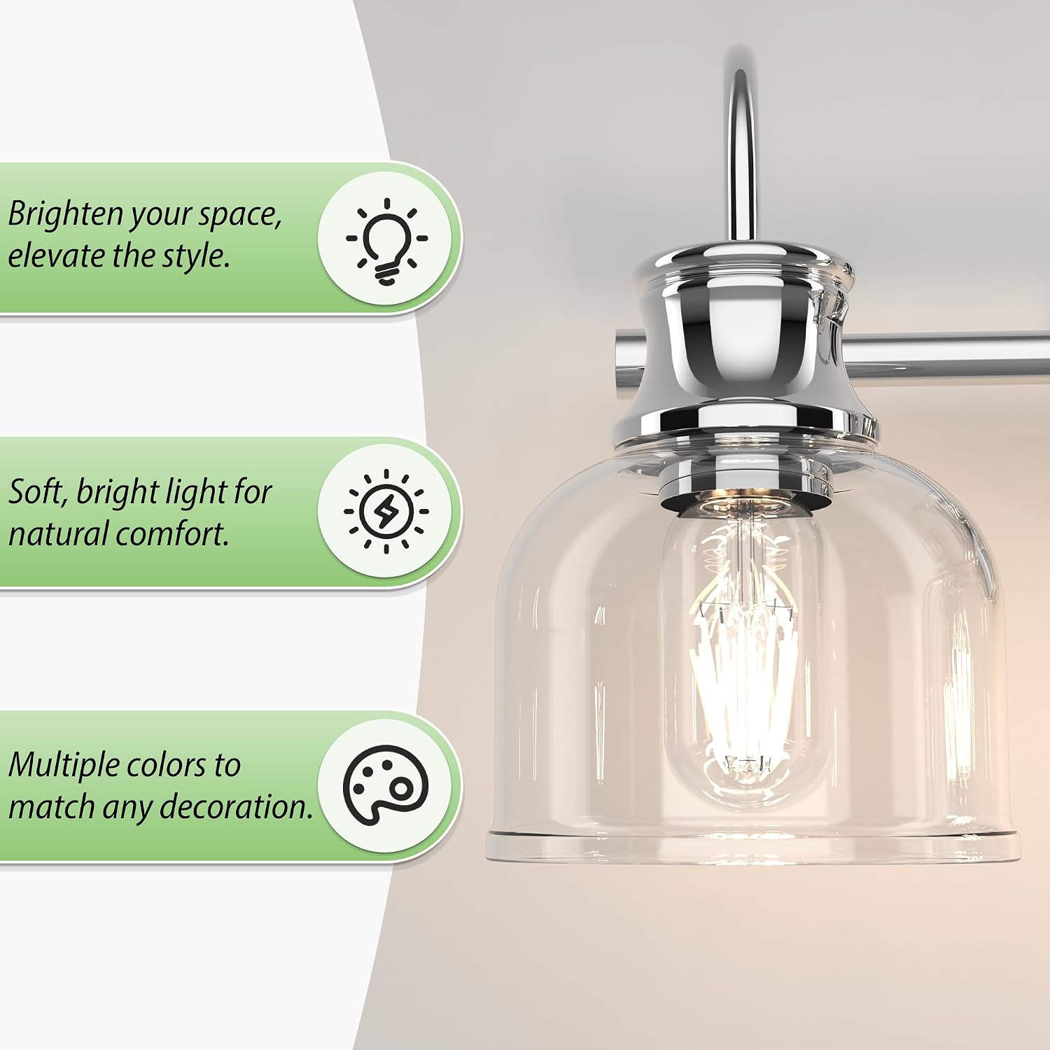 4 Lights Bathroom Vanity Light Fixtures, Chrome Traditional Classic Vanity Light with Clear Glass, Bathroom Lighting Fixtures Over Mirror